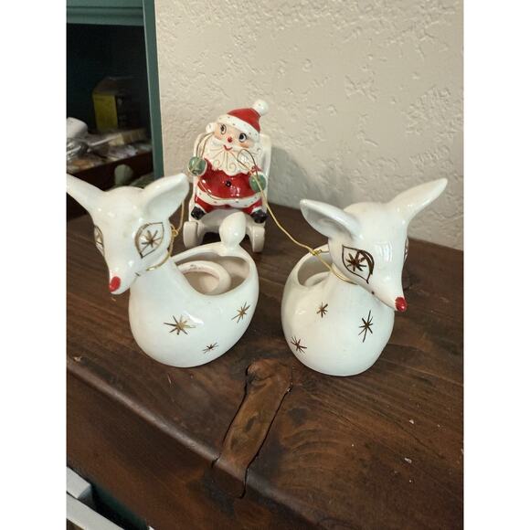 *Rare Holt Howard 1959 Santa W/Sleigh & 2 Starburst Reindeer Candleholders Japan - Picture 1 of 6
